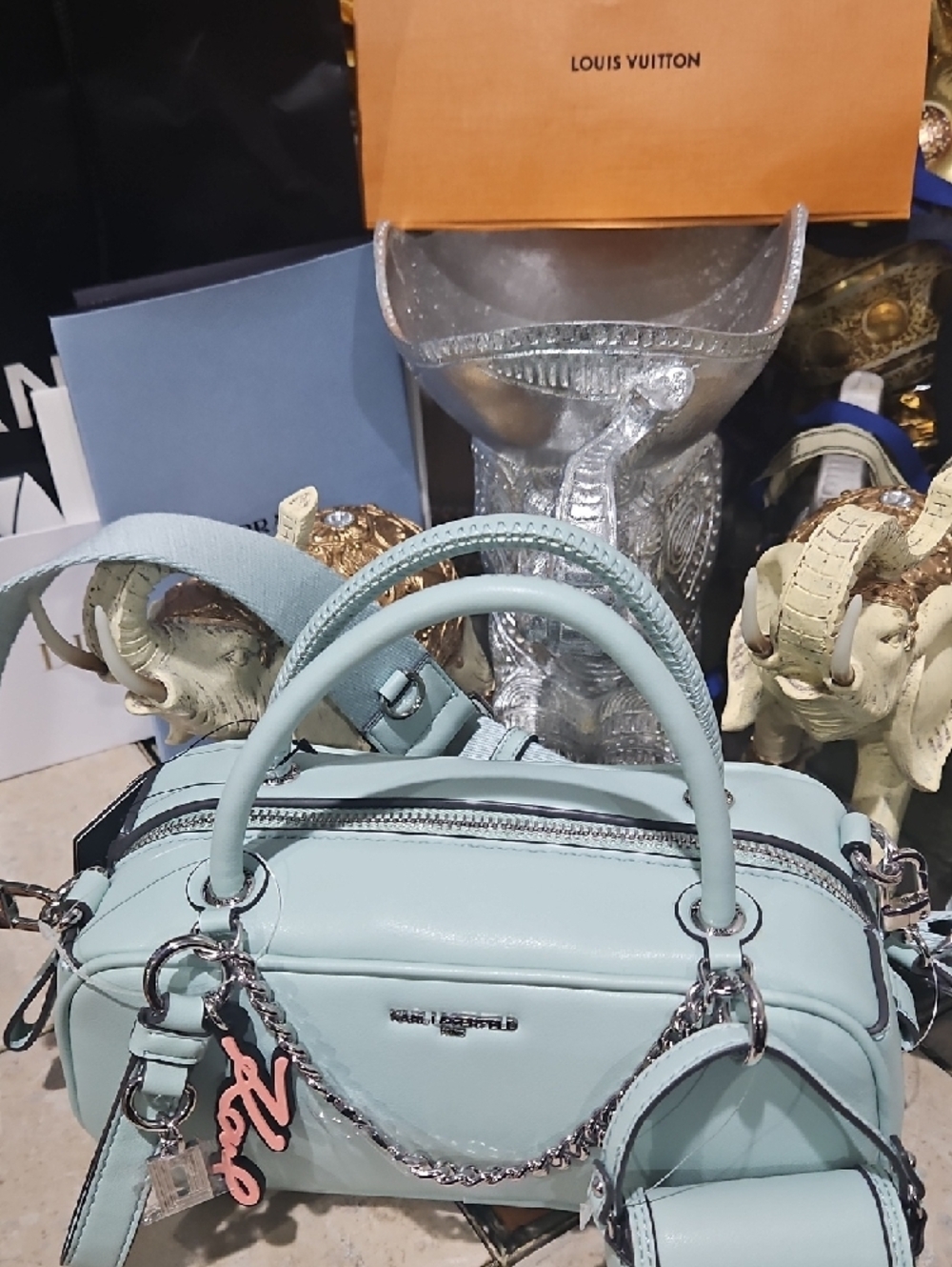 NWT! Karl Lagerfeld Zaylia Satchel with Chain & Charms! - Picture 6 of 11